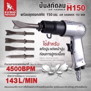 ปืนสกัดลม 150 mm รุ่น H150 พร้อมชุดดอกสกัด 3 ดอก